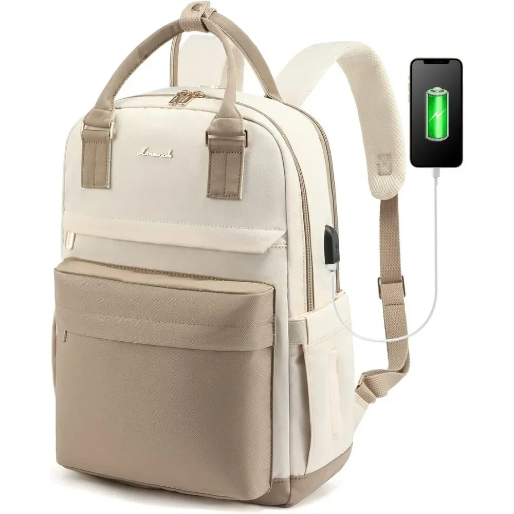 Men White Laptop Backpack Travel Vintage Daypacks with USB Port Stylish Bags